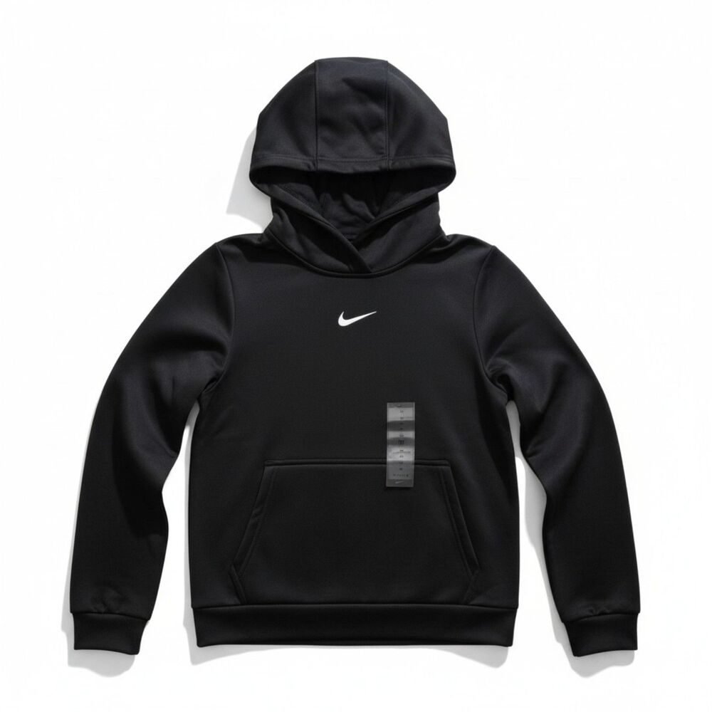 NWT Nike Big Kids Therma Kangaroo Pocket Front FIT Training Hoodie Black Size M